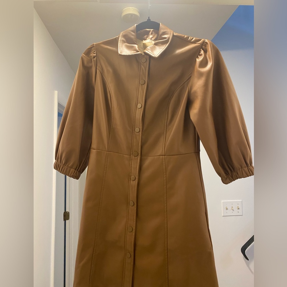 ILLA ILLA brown faux leather button up dress.